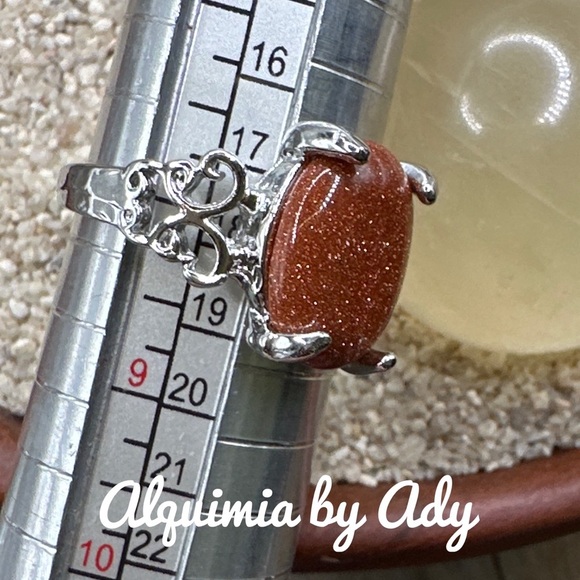 Alquimia Brown and Silver Ring with Intricate Design goldstone - Picture 2 of 2